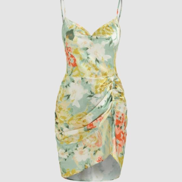 Cider Dresses Nwt Cider Floral Illusion Ruched Mini Dress Poshmark